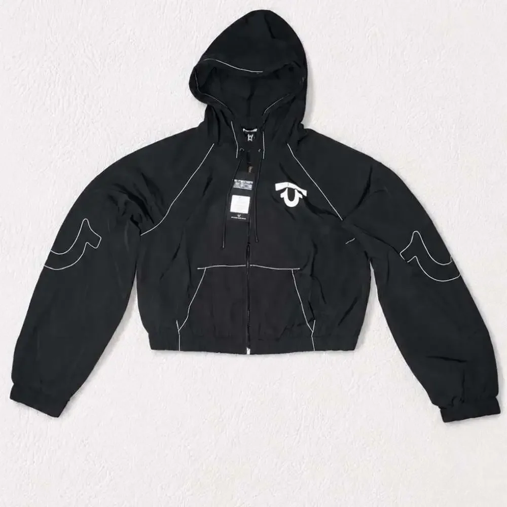 True Religion Hooded Nylon Track Jacket Black M